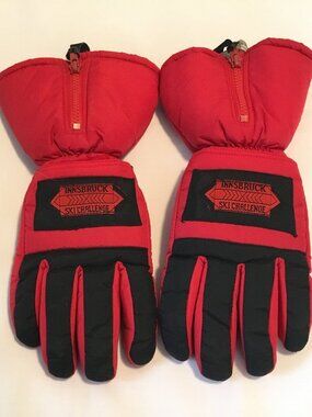 Vintage Innsbruck Thinsulate Red Ski Gloves With Sure Grip Palm For Adults